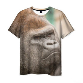 Мужская футболка 3D с принтом Обезьяна в Новосибирске, 100% полиэфир | прямой крой, круглый вырез горловины, длина до линии бедер | Тематика изображения на принте: горилла | животное | обезьяна | примат