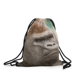 Рюкзак-мешок 3D с принтом Обезьяна в Новосибирске, 100% полиэстер | плотность ткани — 200 г/м2, размер — 35 х 45 см; лямки — толстые шнурки, застежка на шнуровке, без карманов и подкладки | Тематика изображения на принте: горилла | животное | обезьяна | примат