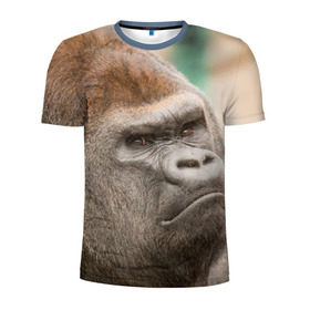 Мужская футболка 3D спортивная с принтом Обезьяна в Новосибирске, 100% полиэстер с улучшенными характеристиками | приталенный силуэт, круглая горловина, широкие плечи, сужается к линии бедра | Тематика изображения на принте: горилла | животное | обезьяна | примат