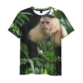 Мужская футболка 3D с принтом Обезьянка в джунглях в Новосибирске, 100% полиэфир | прямой крой, круглый вырез горловины, длина до линии бедер | бабуин | гамадрил | гиббон | горилла | гуманоид | дарвин | животное | зоопарк | кинг конг | мартышка | маугли | обезьяна | орангутанг | предок | примат | рожа | хомо сапиенс | шимпанзе