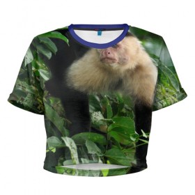 Женская футболка 3D укороченная с принтом Обезьянка в джунглях в Новосибирске, 100% полиэстер | круглая горловина, длина футболки до линии талии, рукава с отворотами | бабуин | гамадрил | гиббон | горилла | гуманоид | дарвин | животное | зоопарк | кинг конг | мартышка | маугли | обезьяна | орангутанг | предок | примат | рожа | хомо сапиенс | шимпанзе