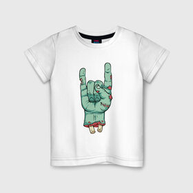 Детская футболка хлопок с принтом Зомби рок в Новосибирске, 100% хлопок | круглый вырез горловины, полуприлегающий силуэт, длина до линии бедер | зомби | кисть | кости | рок | рука