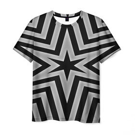 Мужская футболка 3D с принтом Звезда в Новосибирске, 100% полиэфир | прямой крой, круглый вырез горловины, длина до линии бедер | 3d | black | абстракция | другие | линии | полосы | прикольные | текстуры | цветные | черно белый