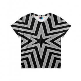 Детская футболка 3D с принтом Звезда в Новосибирске, 100% гипоаллергенный полиэфир | прямой крой, круглый вырез горловины, длина до линии бедер, чуть спущенное плечо, ткань немного тянется | Тематика изображения на принте: 3d | black | абстракция | другие | линии | полосы | прикольные | текстуры | цветные | черно белый