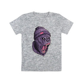 Детская футболка хлопок с принтом Злая горилла в Новосибирске, 100% хлопок | круглый вырез горловины, полуприлегающий силуэт, длина до линии бедер | Тематика изображения на принте: арт | взгляд | гипноз | гнев | горилла | животные | зубы | кинг конг | клыки | обезьяна | пасть | шапка