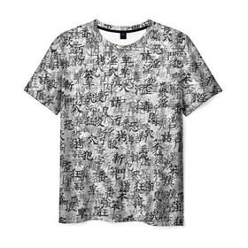 Мужская футболка 3D с принтом Японские иероглифы в Новосибирске, 100% полиэфир | прямой крой, круглый вырез горловины, длина до линии бедер | Тематика изображения на принте: буквы | паттерн | символ | текст | текстура | черно белый | янония