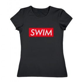 Женская футболка хлопок с принтом swim в Новосибирске, 100% хлопок | прямой крой, круглый вырез горловины, длина до линии бедер, слегка спущенное плечо | swim | swimming | плавание | пловец