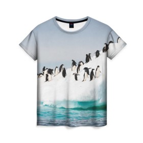 Женская футболка 3D с принтом Пингвины на айсберге в Новосибирске, 100% полиэфир ( синтетическое хлопкоподобное полотно) | прямой крой, круглый вырез горловины, длина до линии бедер | айсберг | антарктида | антарктика | арктика | буревестник | глупый | императорский | клюв | королевский | крылья | ласты | лёд | линукс | океан | пилигрим | полюс | птица | север | снег | умка | фрак
