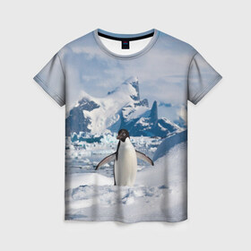 Женская футболка 3D с принтом Пингвин в горах в Новосибирске, 100% полиэфир ( синтетическое хлопкоподобное полотно) | прямой крой, круглый вырез горловины, длина до линии бедер | айсберг | антарктида | антарктика | арктика | буревестник | глупый | императорский | клюв | королевский | крылья | ласты | лёд | линукс | океан | пилигрим | полюс | птица | север | снег | умка | фрак