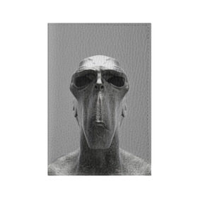 Обложка для паспорта матовая кожа с принтом Гуманоид в Новосибирске, натуральная матовая кожа | размер 19,3 х 13,7 см; прозрачные пластиковые крепления | Тематика изображения на принте: head | humanoid | sculpture | голова | идол | инопланетянин | истукан | космос | скульптура | статуя