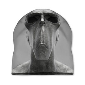 Шапка 3D с принтом Гуманоид в Новосибирске, 100% полиэстер | универсальный размер, печать по всей поверхности изделия | head | humanoid | sculpture | голова | идол | инопланетянин | истукан | космос | скульптура | статуя