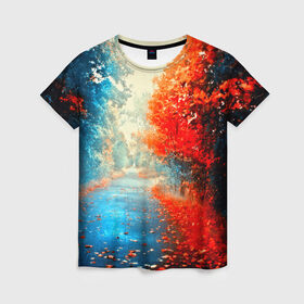 Женская футболка 3D с принтом Дорога в Новосибирске, 100% полиэфир ( синтетическое хлопкоподобное полотно) | прямой крой, круглый вырез горловины, длина до линии бедер | 3d | деревья | дорога | другие | красивые | листья | осень | пейзаж | погода | прикольные | природа | цветные | яркие