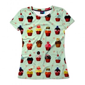 Женская футболка 3D с принтом Кексики в Новосибирске, 100% полиэфир ( синтетическое хлопкоподобное полотно) | прямой крой, круглый вырез горловины, длина до линии бедер | десерт | другие | еда | кекс | красивые | много | пирожное | прикольные | разные | сладкое | сладости | текстуры | узор | цветные | яркие