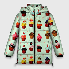 Женская зимняя куртка 3D с принтом Кексики в Новосибирске, верх — 100% полиэстер; подкладка — 100% полиэстер; утеплитель — 100% полиэстер | длина ниже бедра, силуэт Оверсайз. Есть воротник-стойка, отстегивающийся капюшон и ветрозащитная планка. 

Боковые карманы с листочкой на кнопках и внутренний карман на молнии | десерт | другие | еда | кекс | красивые | много | пирожное | прикольные | разные | сладкое | сладости | текстуры | узор | цветные | яркие