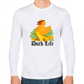 Мужской лонгслив хлопок с принтом Duck Life в Новосибирске, 100% хлопок |  | duck | ducklife | life | thuglife | утка | уточка