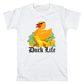 Мужская футболка хлопок с принтом Duck Life в Новосибирске, 100% хлопок | прямой крой, круглый вырез горловины, длина до линии бедер, слегка спущенное плечо. | duck | ducklife | life | thuglife | утка | уточка