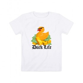 Детская футболка хлопок с принтом Duck Life в Новосибирске, 100% хлопок | круглый вырез горловины, полуприлегающий силуэт, длина до линии бедер | duck | ducklife | life | thuglife | утка | уточка