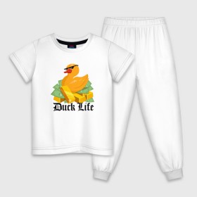 Детская пижама хлопок с принтом Duck Life в Новосибирске, 100% хлопок |  брюки и футболка прямого кроя, без карманов, на брюках мягкая резинка на поясе и по низу штанин
 | Тематика изображения на принте: duck | ducklife | life | thuglife | утка | уточка