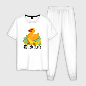 Мужская пижама хлопок с принтом Duck Life в Новосибирске, 100% хлопок | брюки и футболка прямого кроя, без карманов, на брюках мягкая резинка на поясе и по низу штанин
 | duck | ducklife | life | thuglife | утка | уточка