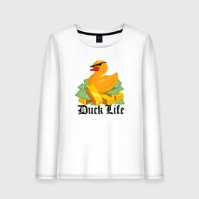 Женский лонгслив хлопок с принтом Duck Life в Новосибирске, 100% хлопок |  | duck | ducklife | life | thuglife | утка | уточка