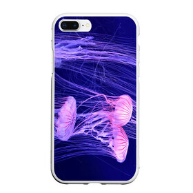 Чехол для iPhone 7Plus/8 Plus матовый с принтом Розовые медузы в Новосибирске, Силикон | Область печати: задняя сторона чехла, без боковых панелей | аквариум | вода | дайвинг | милые | море | океан | плывет | подводный мир | рыбалка | рыбка | рыбы | стая | фауна