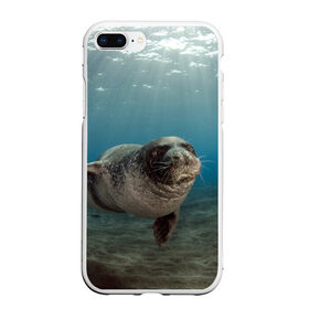 Чехол для iPhone 7Plus/8 Plus матовый с принтом Тюлень под водой в Новосибирске, Силикон | Область печати: задняя сторона чехла, без боковых панелей | вода | дайвинг | жирный | косяк | красивые | милые | море | морская | морской котик | океан | плывет | подводный мир | прикольные | речная | рыба | рыбалка | стая | тюлень | усатый кот | фауна | чешуя