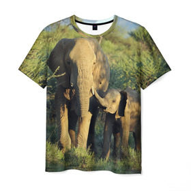 Мужская футболка 3D с принтом Слониха и слоненок в природе в Новосибирске, 100% полиэфир | прямой крой, круглый вырез горловины, длина до линии бедер | африка | африканский | бивни | большой | гигант джунгли | зоопарк | индийский | индия | лесной великан | мамонт | огромный | саванна | сафари | серый | слон | слоненок | слониха | стадо | уши | хобот