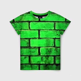 Детская футболка 3D с принтом Зелёные кирпичики в Новосибирске, 100% гипоаллергенный полиэфир | прямой крой, круглый вырез горловины, длина до линии бедер, чуть спущенное плечо, ткань немного тянется | 3d | зелёные кирпичики | камень | краска | текстуры