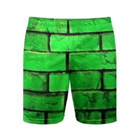 Мужские шорты 3D спортивные с принтом Зелёные кирпичики в Новосибирске,  |  | Тематика изображения на принте: 3d | зелёные кирпичики | камень | краска | текстуры