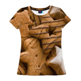 Женская футболка 3D с принтом Печенье 4 в Новосибирске, 100% полиэфир ( синтетическое хлопкоподобное полотно) | прямой крой, круглый вырез горловины, длина до линии бедер | выпечка | десерт | еда | печенье | сладкое | текстуры