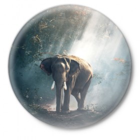 Значок с принтом Слон в лесу в Новосибирске,  металл | круглая форма, металлическая застежка в виде булавки | Тематика изображения на принте: африка | африканский | бивни | большой | гигант джунгли | зоопарк | индийский | индия | лесной великан | мамонт | огромный | саванна | сафари | серый | слон | слоненок | слониха | стадо | уши | хобот