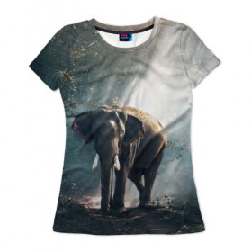 Женская футболка 3D с принтом Слон в лесу в Новосибирске, 100% полиэфир ( синтетическое хлопкоподобное полотно) | прямой крой, круглый вырез горловины, длина до линии бедер | африка | африканский | бивни | большой | гигант джунгли | зоопарк | индийский | индия | лесной великан | мамонт | огромный | саванна | сафари | серый | слон | слоненок | слониха | стадо | уши | хобот