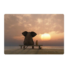 Магнитный плакат 3Х2 с принтом Слон с собакой на лавке, закат в Новосибирске, Полимерный материал с магнитным слоем | 6 деталей размером 9*9 см | 