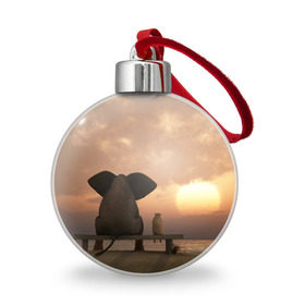 Ёлочный шар с принтом Слон с собакой на лавке, закат в Новосибирске, Пластик | Диаметр: 77 мм | 
