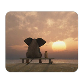 Коврик прямоугольный с принтом Слон с собакой на лавке, закат в Новосибирске, натуральный каучук | размер 230 х 185 мм; запечатка лицевой стороны | 