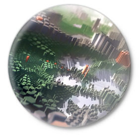 Значок с принтом Объемный эквалайзер в Новосибирске,  металл | круглая форма, металлическая застежка в виде булавки | Тематика изображения на принте: 3д | графика | зеленый | объемный | оранжевый | эквалайзер