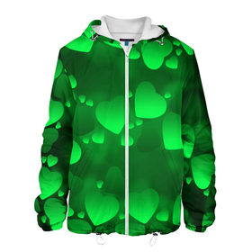 Мужская куртка 3D с принтом Зеленые сердечки в Новосибирске, ткань верха — 100% полиэстер, подклад — флис | прямой крой, подол и капюшон оформлены резинкой с фиксаторами, два кармана без застежек по бокам, один большой потайной карман на груди. Карман на груди застегивается на липучку | 14 февраля | 3d | день святого валентина | другие | зеленые | картинки | красивые | любовь | праздник | прикольные | сердечки | текстуры | яркие