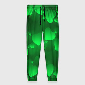 Женские брюки 3D с принтом Зеленые сердечки в Новосибирске, полиэстер 100% | прямой крой, два кармана без застежек по бокам, с мягкой трикотажной резинкой на поясе и по низу штанин. В поясе для дополнительного комфорта — широкие завязки | 14 февраля | 3d | день святого валентина | другие | зеленые | картинки | красивые | любовь | праздник | прикольные | сердечки | текстуры | яркие