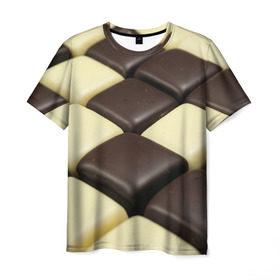 Мужская футболка 3D с принтом Шоколадные конфеты в Новосибирске, 100% полиэфир | прямой крой, круглый вырез горловины, длина до линии бедер | десерт | еда | конфеты | сладкое | структуры | шахматы | шоколад
