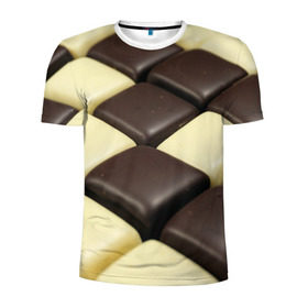 Мужская футболка 3D спортивная с принтом Шоколадные конфеты в Новосибирске, 100% полиэстер с улучшенными характеристиками | приталенный силуэт, круглая горловина, широкие плечи, сужается к линии бедра | десерт | еда | конфеты | сладкое | структуры | шахматы | шоколад