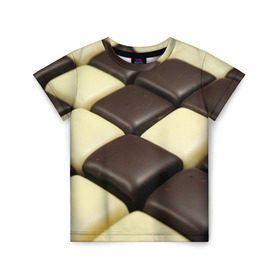 Детская футболка 3D с принтом Шоколадные конфеты в Новосибирске, 100% гипоаллергенный полиэфир | прямой крой, круглый вырез горловины, длина до линии бедер, чуть спущенное плечо, ткань немного тянется | десерт | еда | конфеты | сладкое | структуры | шахматы | шоколад