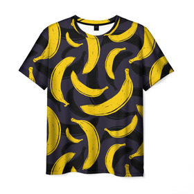 Мужская футболка 3D с принтом Бананы в Новосибирске, 100% полиэфир | прямой крой, круглый вырез горловины, длина до линии бедер | Тематика изображения на принте: bananas | food. vegan | fruit | yellow | бананы | веган | еда | желтый | фрукты