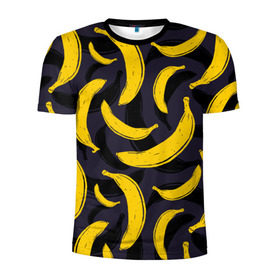 Мужская футболка 3D спортивная с принтом Бананы в Новосибирске, 100% полиэстер с улучшенными характеристиками | приталенный силуэт, круглая горловина, широкие плечи, сужается к линии бедра | Тематика изображения на принте: bananas | food. vegan | fruit | yellow | бананы | веган | еда | желтый | фрукты
