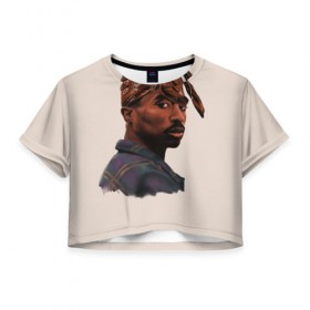Женская футболка 3D укороченная с принтом Tupac в Новосибирске, 100% полиэстер | круглая горловина, длина футболки до линии талии, рукава с отворотами | 2pac | rap | shakur | tupac | рэп | тупак | шакур