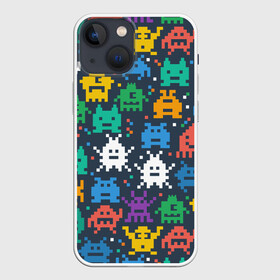 Чехол для iPhone 13 mini с принтом Монстры пиксели в Новосибирске,  |  | camo | camouflage | game | halloween | minecraft | pacman | pixel | space invaders | игра | камуфляж | классика | майнкрафт | монстры | пиксели | пиксель | хэллоуин