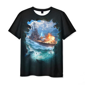 Мужская футболка 3D с принтом Корабль в Новосибирске, 100% полиэфир | прямой крой, круглый вырез горловины, длина до линии бедер | 9 мая | вмф | вмф россии | военно морской флот | день победы | корабль | море | россия