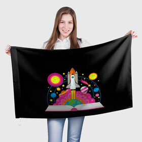 Флаг 3D с принтом Космос в Новосибирске, 100% полиэстер | плотность ткани — 95 г/м2, размер — 67 х 109 см. Принт наносится с одной стороны | Тематика изображения на принте: звезды | космос | планета | ракета