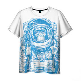 Мужская футболка 3D с принтом Космомакака в Новосибирске, 100% полиэфир | прямой крой, круглый вырез горловины, длина до линии бедер | день космонавтики | звезда | звезды | космонавт | космонавты | космос | планета | планеты | ракета | ракеты