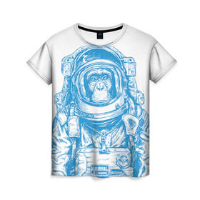 Женская футболка 3D с принтом Космомакака в Новосибирске, 100% полиэфир ( синтетическое хлопкоподобное полотно) | прямой крой, круглый вырез горловины, длина до линии бедер | день космонавтики | звезда | звезды | космонавт | космонавты | космос | планета | планеты | ракета | ракеты