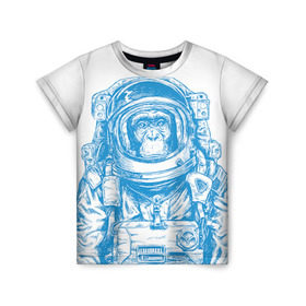 Детская футболка 3D с принтом Космомакака в Новосибирске, 100% гипоаллергенный полиэфир | прямой крой, круглый вырез горловины, длина до линии бедер, чуть спущенное плечо, ткань немного тянется | день космонавтики | звезда | звезды | космонавт | космонавты | космос | планета | планеты | ракета | ракеты